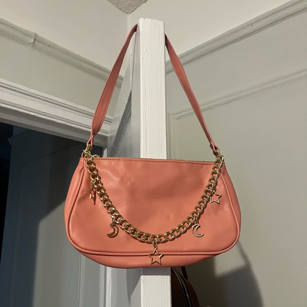 WF Pink Shoulder Bag w/ Gold Star & Moon Charm Chain